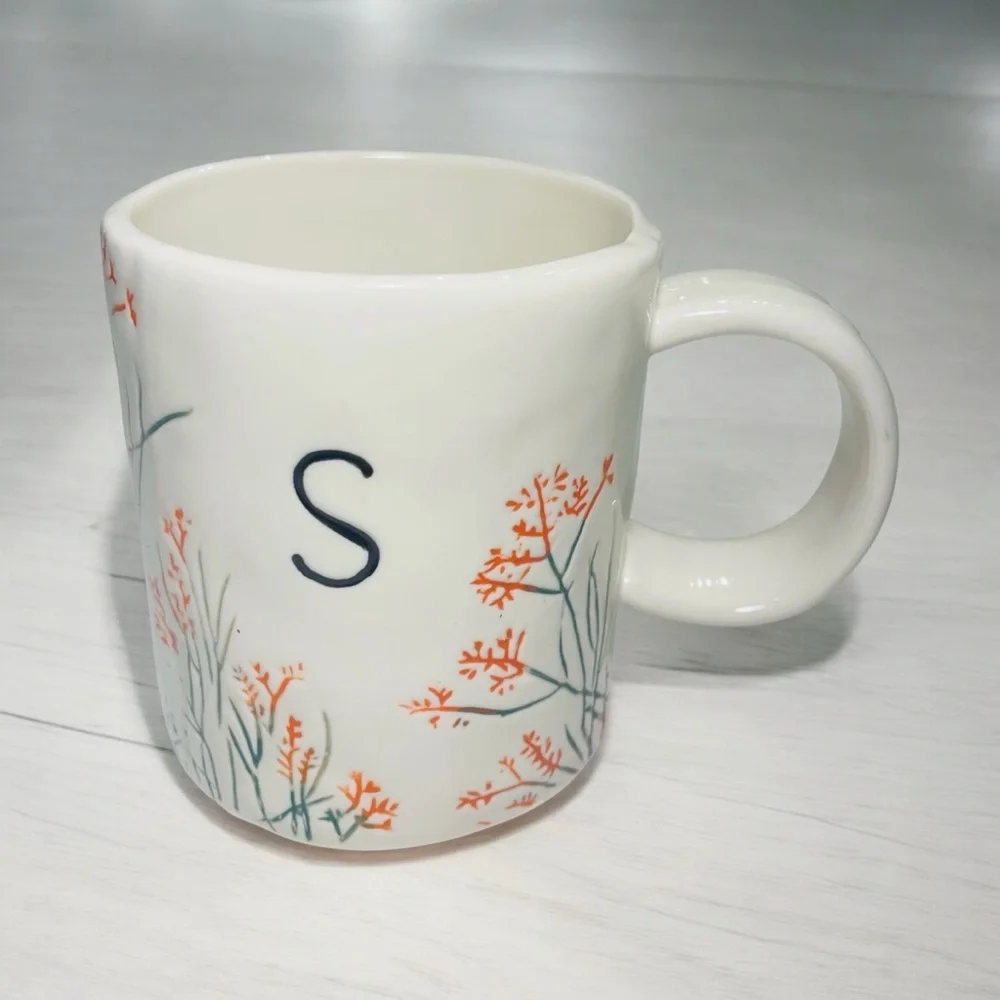 Floral Anthropologie Dagney Botanical Coffee Tea Stoneware Mug - White